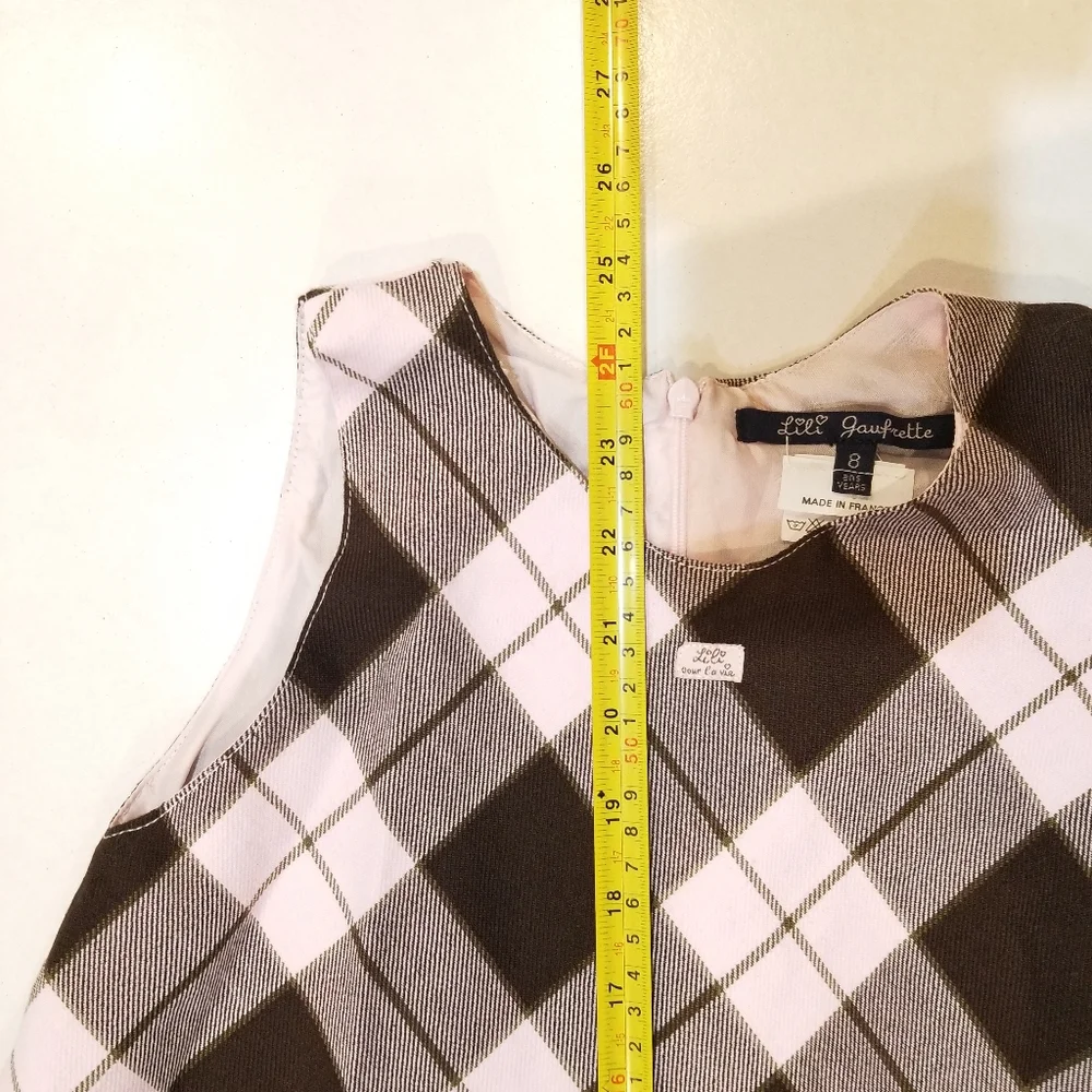 LILI GAUFRETTE France Pink & Brown Plaid Sleeveless A-Line Dress 8 - Picture 14 of 15